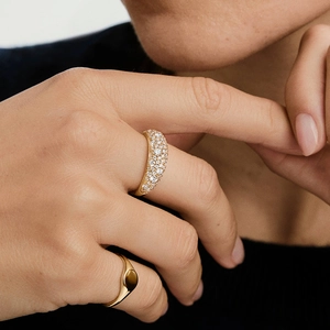 18K gold plated S925 sterling silver wide band ring with pavé set zircon for women