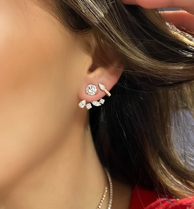 Detailed close-up of S925 silver gold earrings set featuring sparkling zircon stones