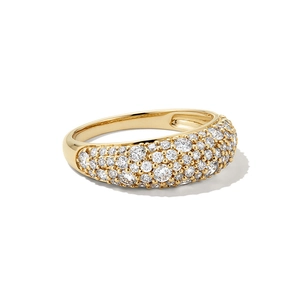 Luxurious S925 sterling silver bombé ring with full pave zircon setting from 45-degree angle
