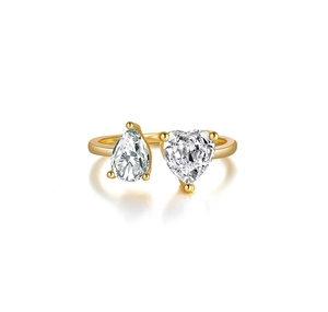 Detailed view of S925 silver ring featuring heart and pear-shaped zircon stones