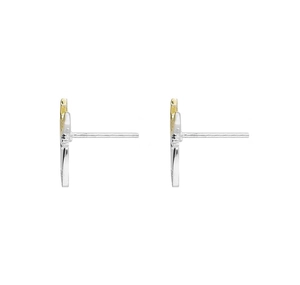 Detailed side view of two-tone S925 sterling silver deer stud earrings in gold and silver