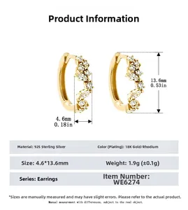 Size chart showing 925 sterling silver earring dimensions and technical specifications