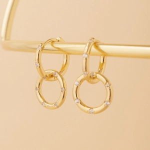 Luxury 925 Sterling Silver Interlocking Double Hoop Earrings For Women Minimalist Rhinestone Pave Gold Silver Jewelry Gift