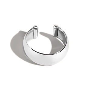 Minimalist S925 sterling silver C-shaped ear cuff with polished mirror finish and round ends
