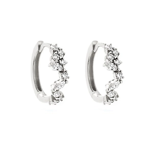 Macro view of S925 sterling silver hoop earrings with marquise and round cubic zirconia
