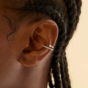 Minimalist S925 sterling silver ear cuff with double layers and zircon star design