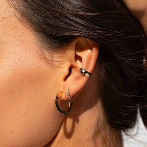 Three-piece set of 18K gold S925 silver ear cuffs featuring pave zircon stones and wide bands
