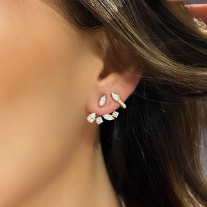 Luxury S925 silver gold stud earrings set with zircon stones on female ear