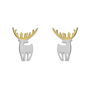 S925 Sterling Silver Elk Stud Earrings Two Tone Gold Silver Deer Antler Simple Animal Studs Jewelry For Women Christmas