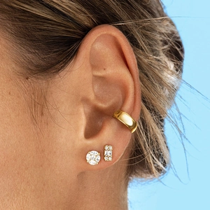 Minimalist S925 sterling silver gold ear cuff and cubic zirconia stud earring set for women