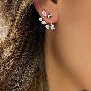Luxurious S925 sterling silver ear cuff set with pear and marquise cut zircon stones