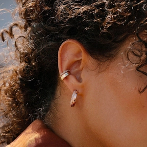 Elegantes Earcuff-Set aus Roségold-S925-Silber mit Zirkonia-Besatz und Rippenstruktur
