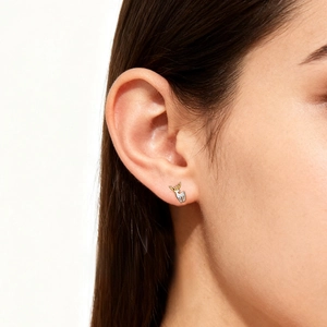 Minimalist S925 sterling silver reindeer stud earrings with two-tone gold and silver finish