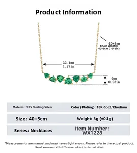 Detailed size specifications for S925 silver necklace with green triangle zircons