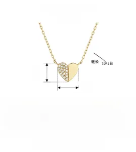 Detailed dimension guide for S925 sterling silver heart puzzle pendant and chain