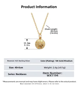 Detailed view of S925 sterling silver starburst pendant necklace with size measurements