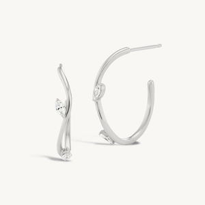 Orecchini a cerchio in argento sterling S925 lucido con zirconi taglio marquise