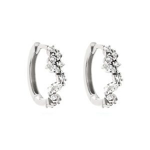 Elegant S925 sterling silver huggie earrings with marquise and round zircon accents
