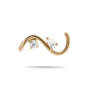 Anello a onda a forma di S in oro 18 carati con pietre preziose tonde e a goccia