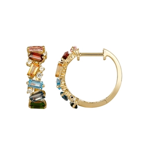 Boucles d'Oreilles Créoles en Argent Sterling S925 avec Zirconia Arc-en-Ciel Irrégulier pour Femmes Bijoux de Luxe