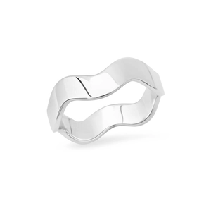 Detail of wavy S925 sterling silver ring with polished finish and irregular diamond accents