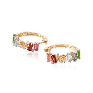 Élégantes créoles en argent S925 doré avec zircons colorés et pierres précieuses femme
