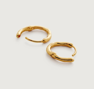 Detailed close-up of S925 sterling silver hoop earrings with a molten gold texture