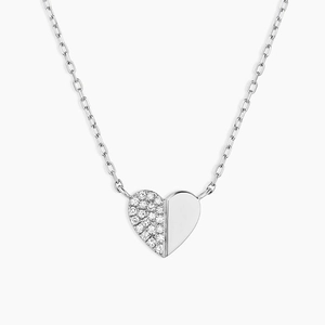 Elegant S925 sterling silver heart puzzle necklace with half-pave sparkling crystals