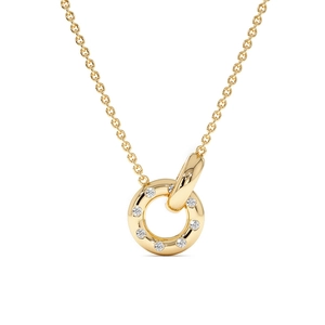 Elegant 925 sterling silver interlocking double ring pendant necklace with crystals