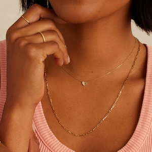 S925 silver gold plated layered heart pendant necklace and minimalist ring set for women