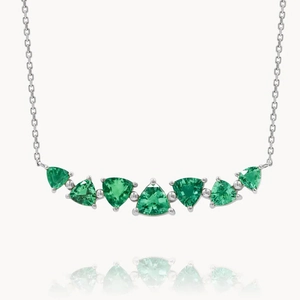 Elegant S925 sterling silver necklace with seven green triangular zircon stones on white background