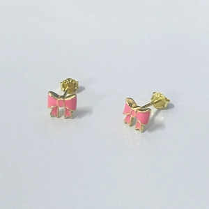 Elegant S925 sterling silver bow knot stud earrings with pink enamel finish