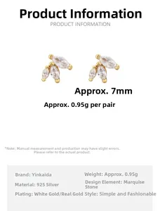 Detailed view of marquise cut cubic zirconia stud earrings with dimensions and specs