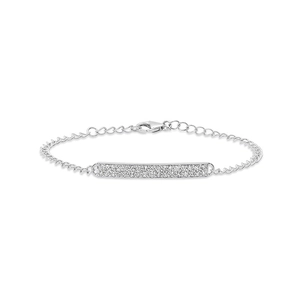 Minimalist S925 sterling silver chain bracelet with a rectangular pave diamond bar charm