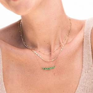Three-layer gold necklace set featuring green triangle zircon stones for women