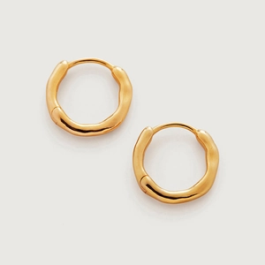 925 Sterling Silver Hoop Earrings For Women 18K Gold Plated Irregular Wavy Textured Minimalist Molten Metal Style Pierced Jewelry Gift