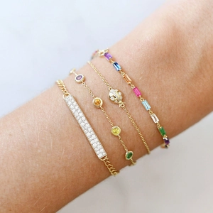 S925 sterling silver gold bracelets set with colorful gemstones and ladybug charm