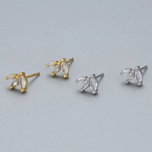 S925 Sterling Silver Marquise Zircon Leaf Earrings in Gold and Silver Finishes