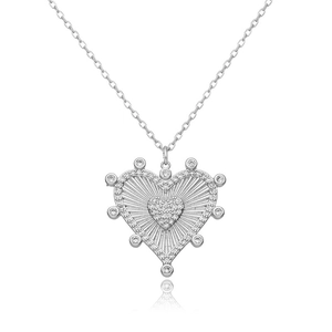 S925 sterling silver necklace with a layered heart-shaped pendant and pavé-set zircons