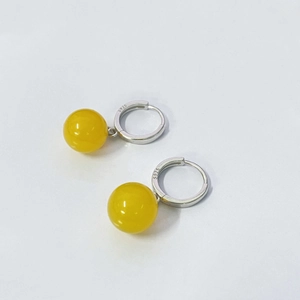 Elegant S925 sterling silver drop earrings with natural yellow agate round beads