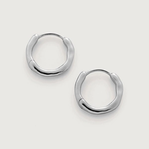 Minimalist S925 sterling silver hoop earrings with irregular liquid metal texture finish