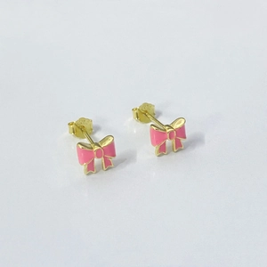 S925 Sterling Silver Bow Stud Earrings For Women Pink Enamel Gold Plated Sweet Niche Design Elegant Jewelry Minimalist Earrings