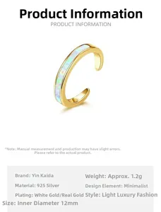 Detail view of 12mm gold plated 925 sterling silver ring with opal inlay and parameters