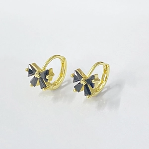 S925 sterling silver bow earrings with black cubic zirconia in gold plating