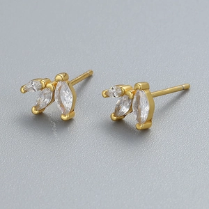 S925 sterling silver gold-plated leaf earrings featuring marquise-cut marquise zircon gems