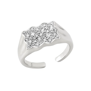 Minimalist S925 sterling silver open ring with irregular wave design and clear zircons