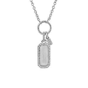 Modern S925 sterling silver rectangular tag necklace with micro-pave cubic zirconia stones