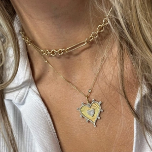 Double-layered 18K gold plated heart pendant necklace with shimmering zircon accents