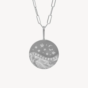 S925 sterling silver necklace with celestial moon star pendant on a paperclip chain