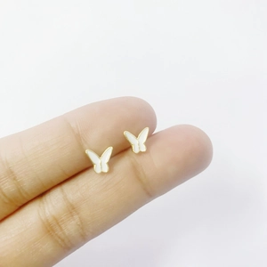 S925 sterling silver butterfly stud earrings with gold plating and white enamel finish